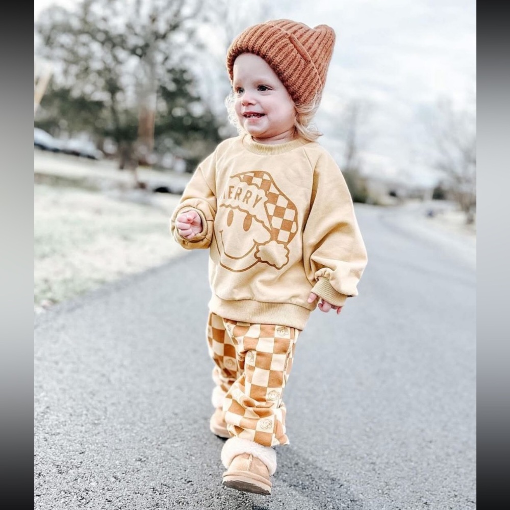 The NEU Co Mustard Yellow Santa Checkered Set 18-24mo